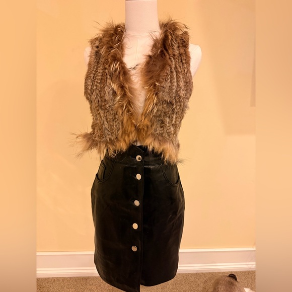 024 - Maje Scallop Waisted Black Leather Skirt